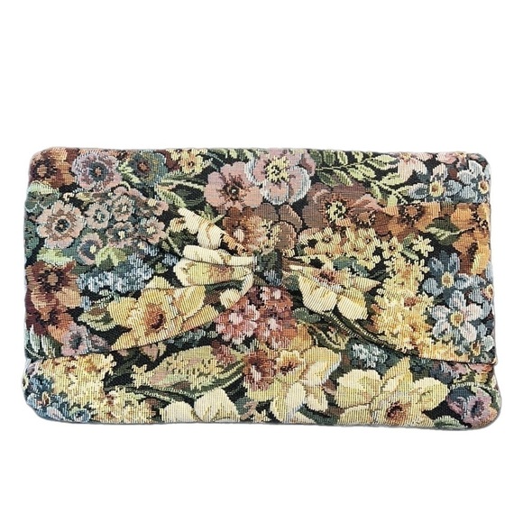 EVC Vintage Tapestry Bow Floral Clutch/ Shoulder Bag Pristine condition! - Picture 1 of 13
